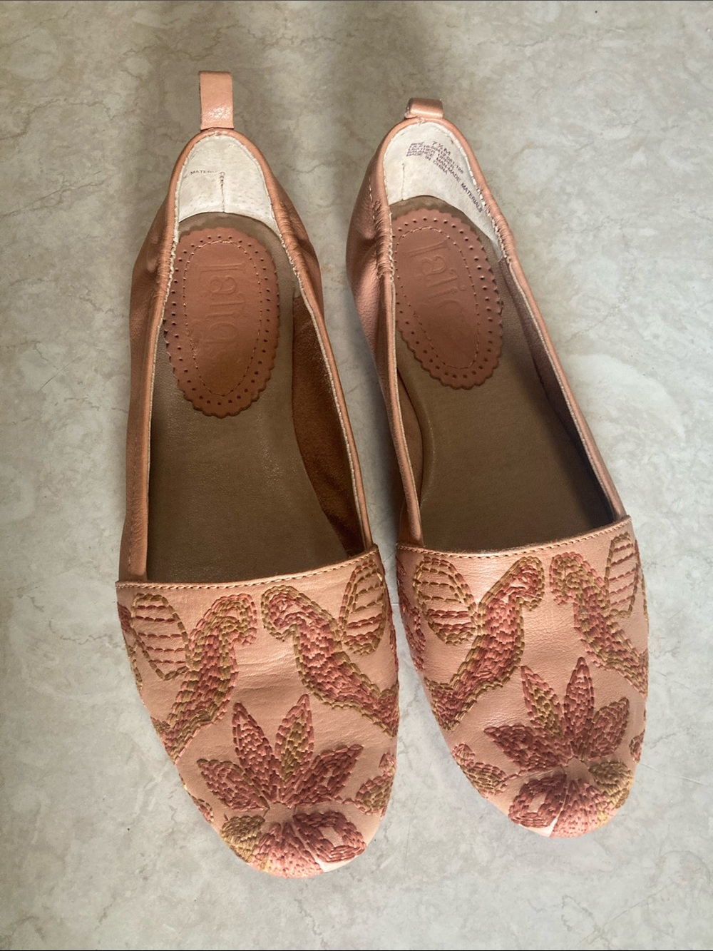 Latigo Rose Gold Embroidered Slip-On Flats